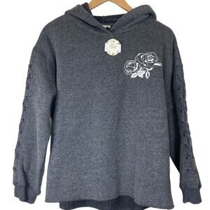 Anthropologie Oddy  Dark  Gray Floral Love Laced LS Hoodie NEW  Size M/L